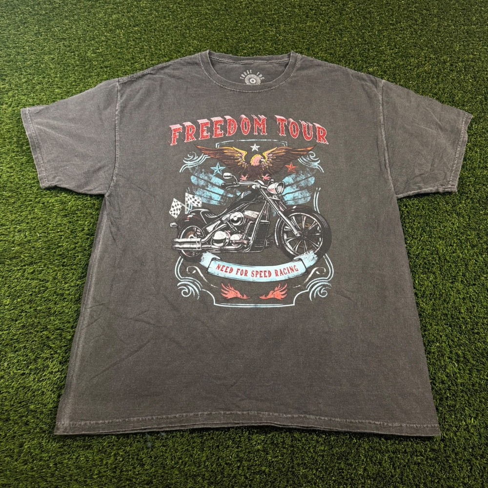 Trust The Universe Freedom Tour Graphic T-Shirt Mens Large Faded Black Biker L